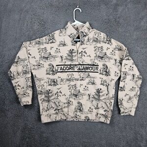 ELLANDEMM J'ADORE L'AMOUR Toile Tiger Quarter Zip Pullover Sweatshirt‎ M/L